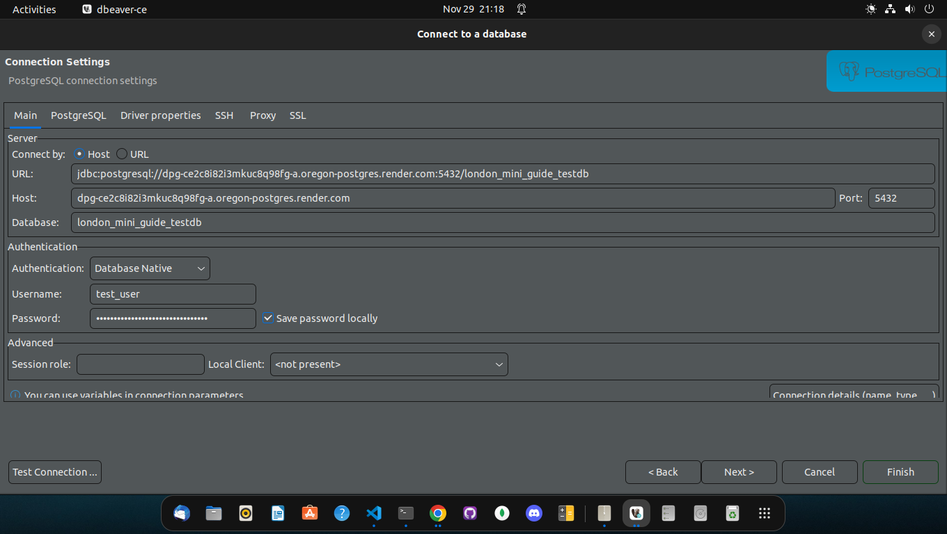 Form to fill out with your database credentials